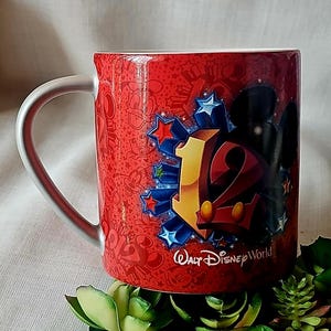 2012 Disney World Mickey and MINNIE MOUSE red ceramic Mug 12 oz. image 2