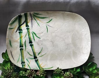 Kultura Filipijns handgemaakt dienblad voor capizschelpen met bamboedesign