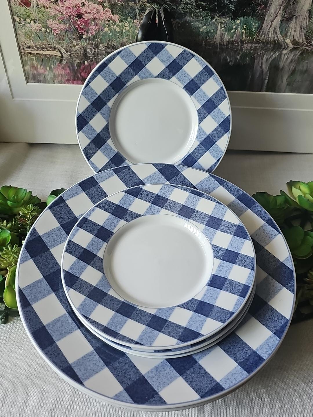 Studio Nova Picnic Blueberry Y0252 Plaid Blue & White Dinner and