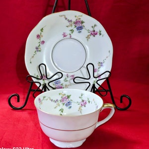 Ensemble vintage baronet fabriqué en Bohême Tchécoslovaquie « JULIETTE » Tasse à café et soucoupe florale en porcelaine
