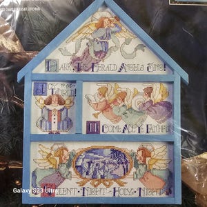Kit de punto de cruz fácil de colorear &quot;Himnos Celestiales de Bucilla&quot;, contado por la abuela, villancicos navideños, ángeles, 23 x 30 cm