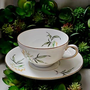 Vintage Thomas R Rosenthal Germany Porcelain white floral teacup coffee cup & saucer with gold rims