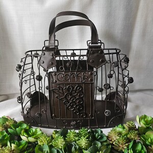 Rustic decorative handmade Wine Cork Holder Brown Metal Wire Embellished Display bag