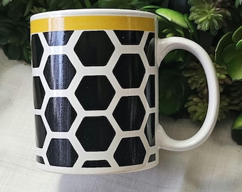 Colorful bee honeycomb white black and yellow 12 oz. Ceramic Coffee or Tea Mug