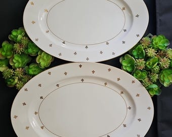 Vintage Set of 2 Eschenbach Baronet Fine China Suzette Oval Platter Fleur-de-lis gold accent (2 sizes)