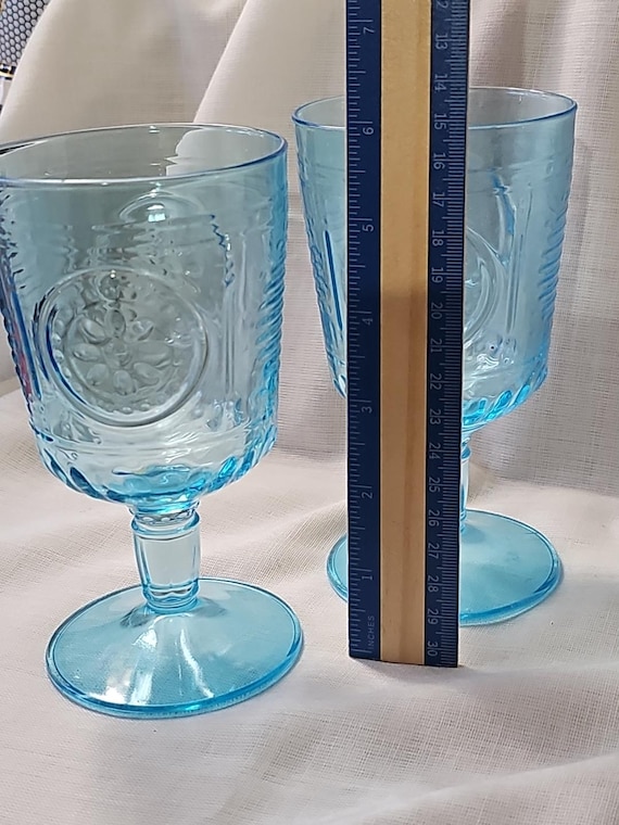 Bormioli Rocco Romantic Set Of 6 Stemware Glasses, 10.75 Oz. Colored Crystal Glass, Light Blue, Made In Italy