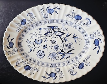J. G. Classic Meakin Blue Nordic Bandeja ovalada de 12" de loza inglesa, azul y blanca