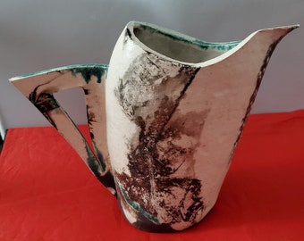 Handcrafted Ceramic Fish Vase: Studio Pottery Pitcher, Green Decor