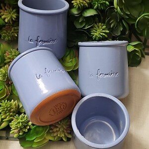 Tarros de yogur de terracota La Fermiere: azul bígaro, aptos para horno/congelador