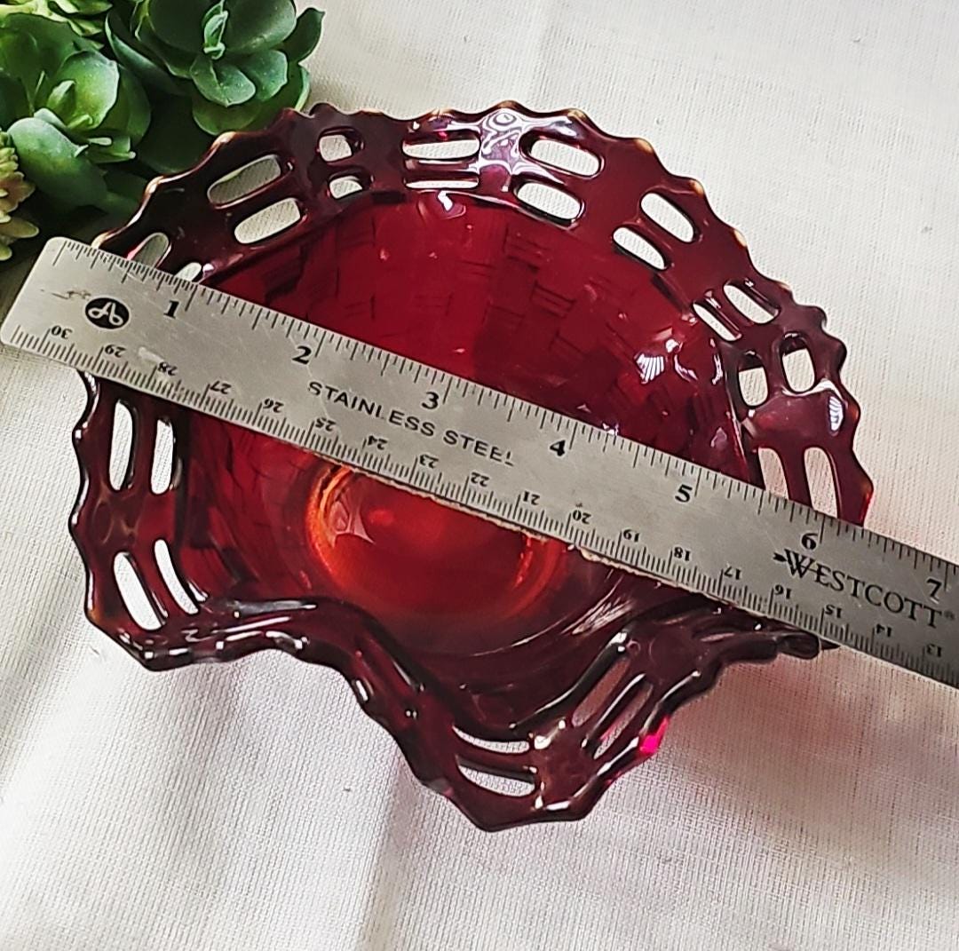 Fenton Ruby Red Bowl Ruffle Vintage Fenton Ruby Red Glass Bowl Basket Open Edge Ruffled Trinket ...