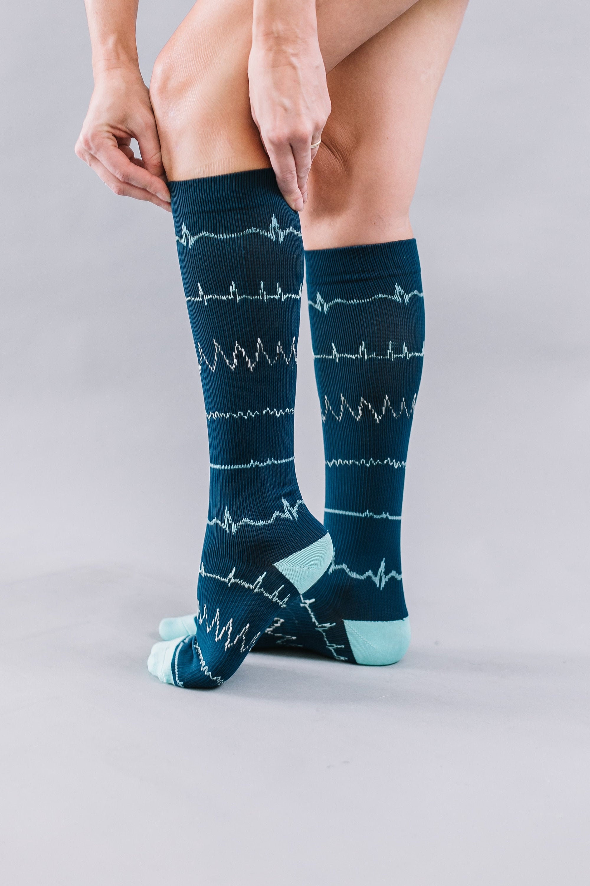 Navy Heart Rhythm Compression Socks Cardiac Rhythm Socks Etsy