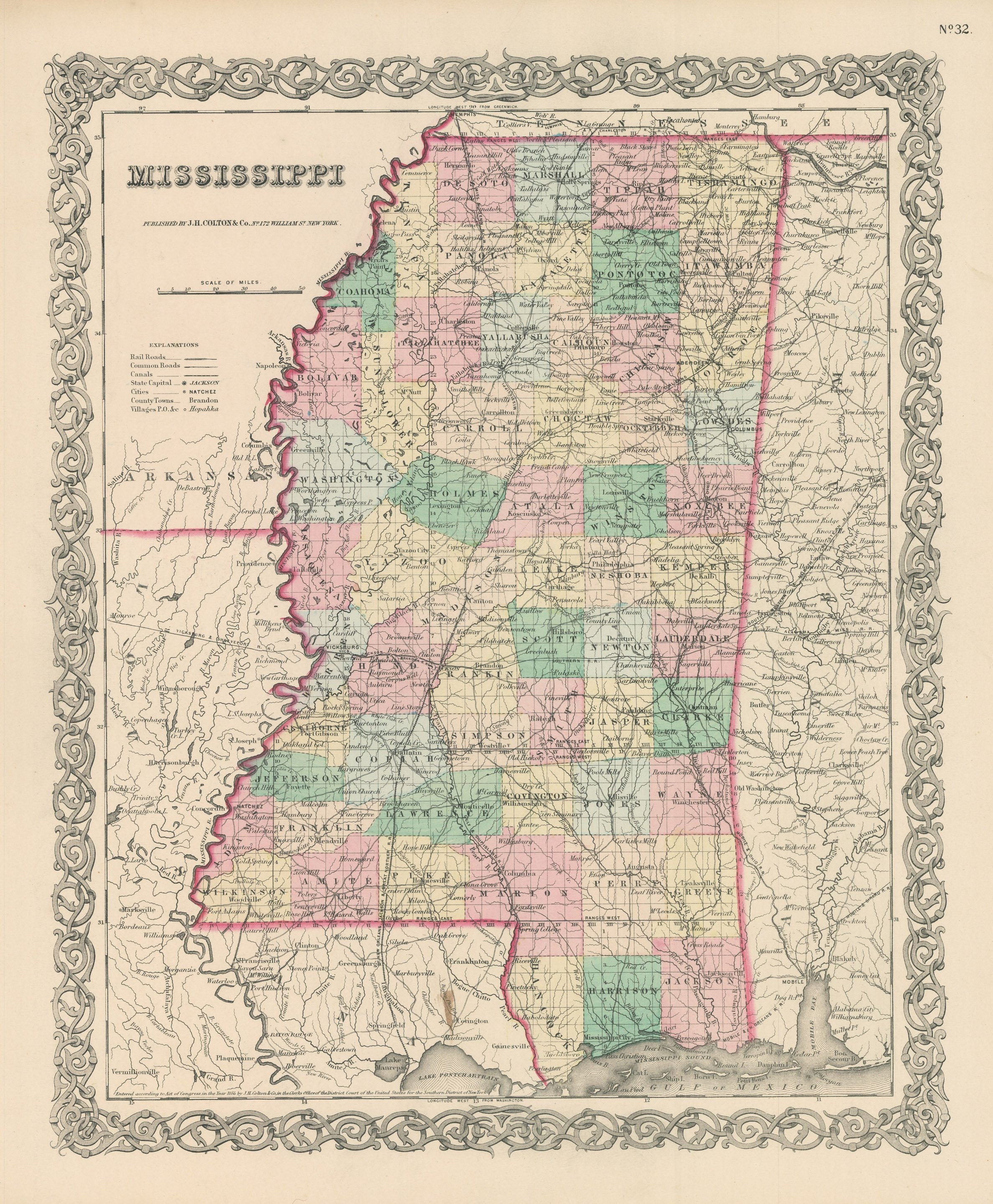 1856 Map of Mississippi