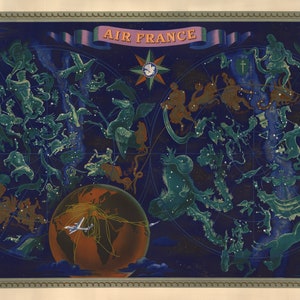 Air France Celestial Map, cartel de viaje vintage