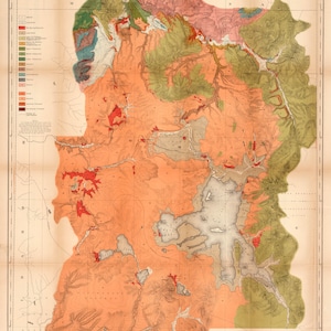 Carte géologique préliminaire du parc national de Yellowstone, carte vintage 1878
