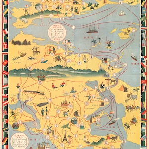 1926 Familie lernen - Um die Welt Sugoroku Spiel und Karte