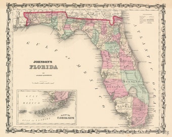 1861 Johnson&#39;s Florida | Plan of the Florida Keys