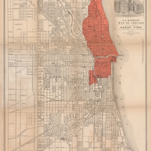 R.H. McDonald es Map of Chicago mit einem korrekten Umriss des Großen Feuers