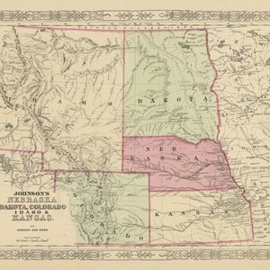 1863 Johnson’s Nebraska, Dakota, Colorado, Idaho et Kansas