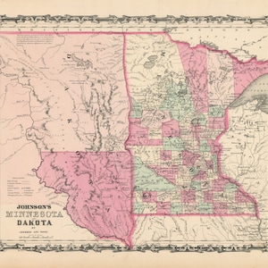 1862 Johnson&#39;s Map of Minnesota and Dakota