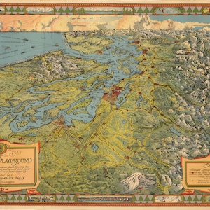 Vintage map of the Evergreen Playground, Olympia,  Tacoma, Seattle, Victoria and Vancouver