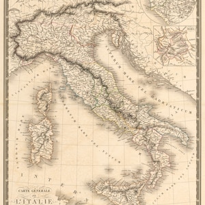1921 Carte Generale de L'Italie Ancienne - Vintage Map of Italy