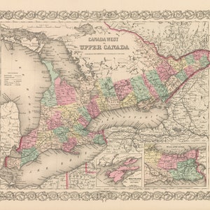 1856 Map of Canada West or Upper Canada