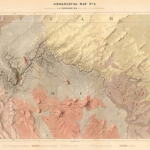Carte ancienne du Grand Canyon, carte vintage de l’Arizona, sud-ouest des États-Unis