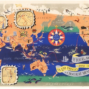 50er Jahre Französische Bildkarte der Welt - Eine Giclée Reproduktion