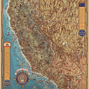 1962 Pano-View Map - California and Nevada, fine print reproduction