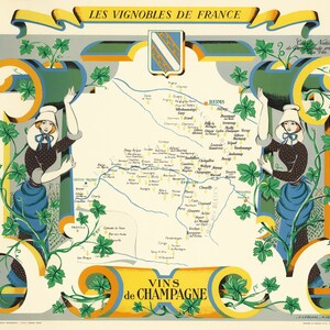 Les Vignobles de France I Vins de Champagne - Vintage Weinkarte von Frankreich