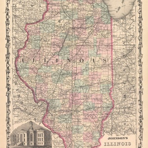 1861 Mapa de Johnson de Illinois