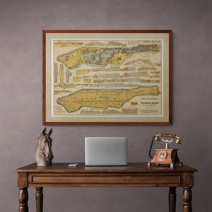 Geologic Map and sections of Manhattan Island - State of New York, Vintage map, 1898