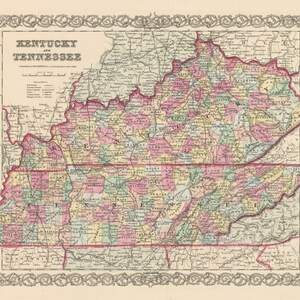 1856 Map of Kentucky and Tennessee