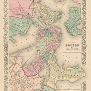 1856 Map of Boston and Adjacent Cities