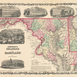 1861 Johnson&#39;s Map of Delaware and Maryland