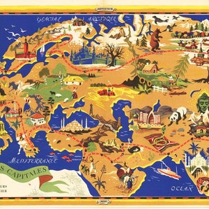 1950&#39;s Pictoral Map of Europe and Asia
