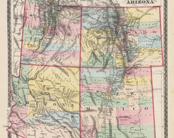 1875 County Map of Colorado, Utah, New Mexico, and Arizona