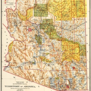 Carte vintage Print du territoire de l’Arizona