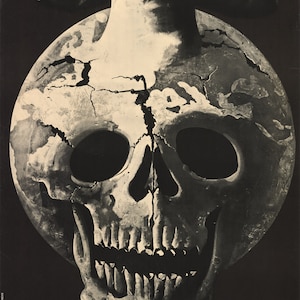 Antikriegs- oder Friedenspropaganda Poster: IMPEDIAMOLO by Hand Erni, 1954 - Erde als Totenkopf