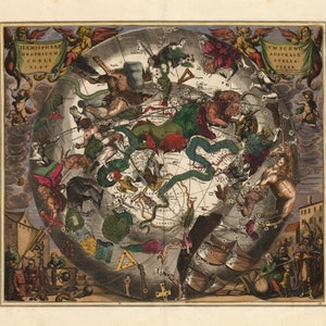 1661/1708 Hemisphaerium Scenographicum Australe... Karte der uralten Konstellationen des Südhimmels