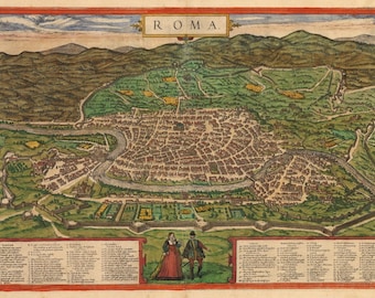 Antique Map of Rome / 1574 Roma