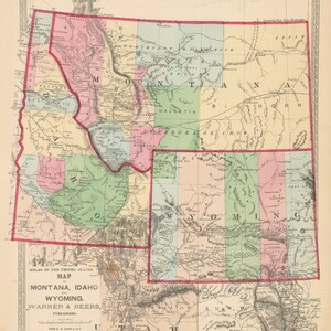 Carte vintage du Montana, de l’Idaho et du Wyoming