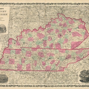 1862 Johnson&#39;s Map of Kentucky and Tennessee