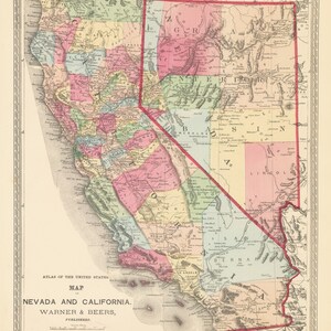 1872 Carte du Nevada et de la Californie