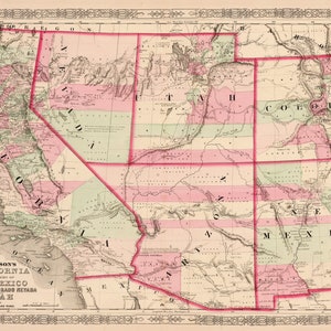 1863 Johnson's California Territori del Nuovo Messico Arizona Colorado Nevada e Utah
