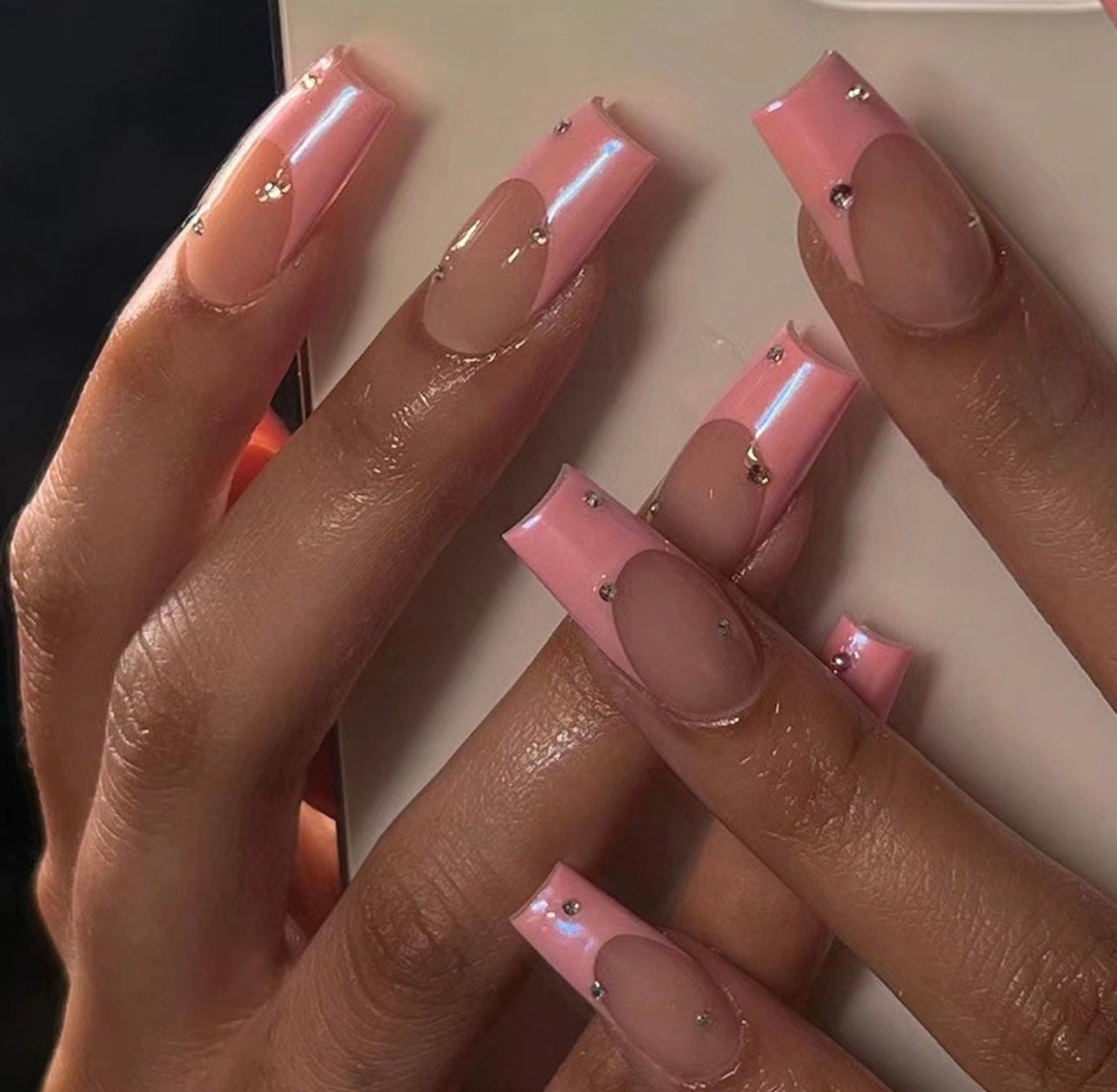 Pink French Tip Nail - Etsy