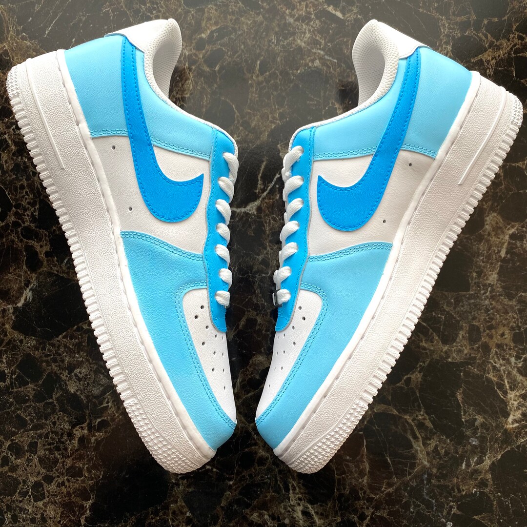 tan and baby blue air force ones