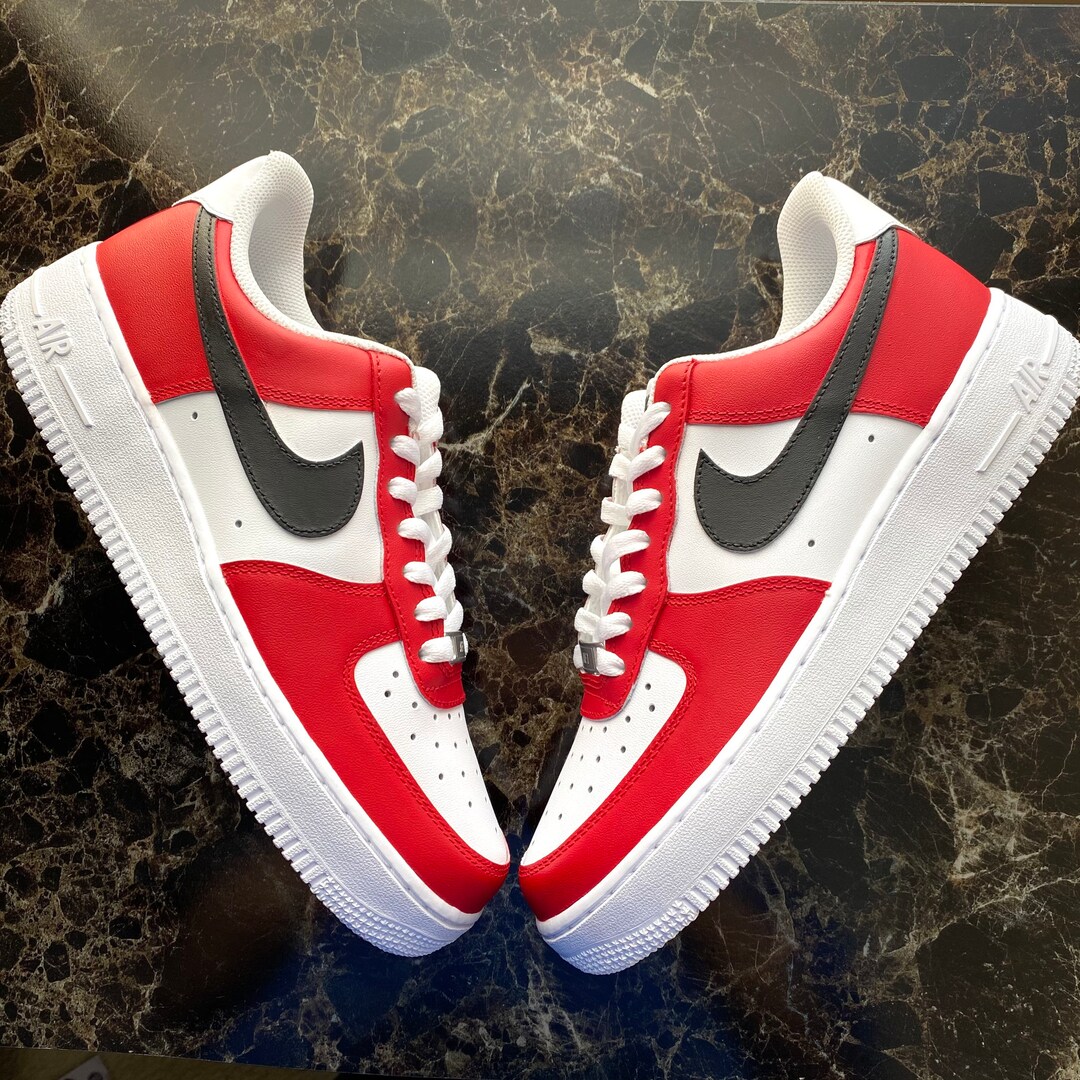 Nike Air Force 1 Custom Low Two Tone Chicago Red White Shoes Men Women Kids  