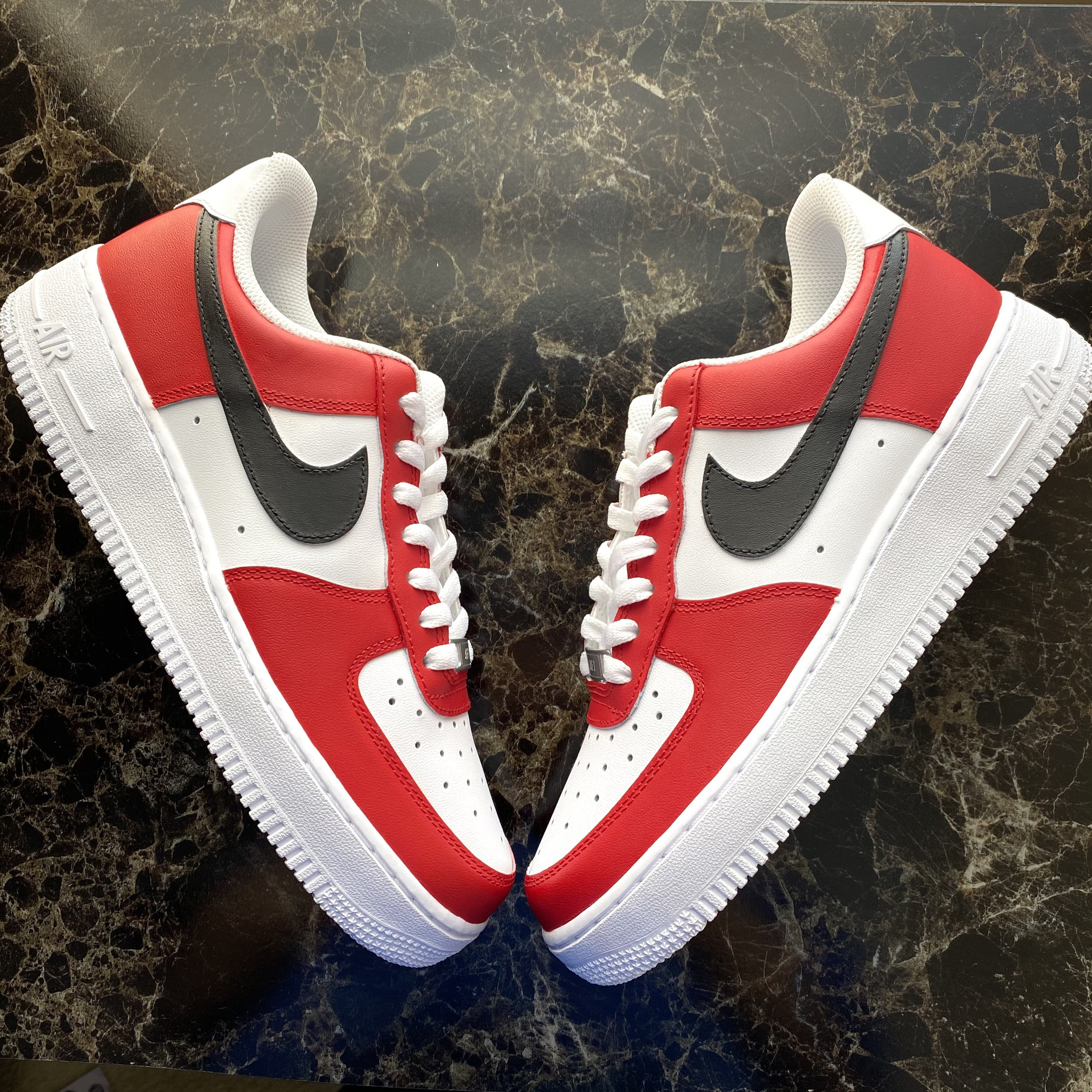 red and white air force ones mens