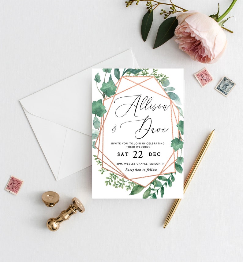 Wedding Invitation Template Leaves Wedding Invitation Greenery Invitation INSTANT DOWNLOAD Editable diy Digital Wedding Invitation Set WI111